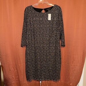 Chic Black and Gold Patterned Long Sleeve Dress